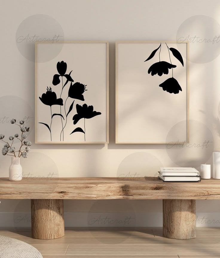 Black Floral Silhouette Canvas Art | Minimalist Botanical Wall Frames