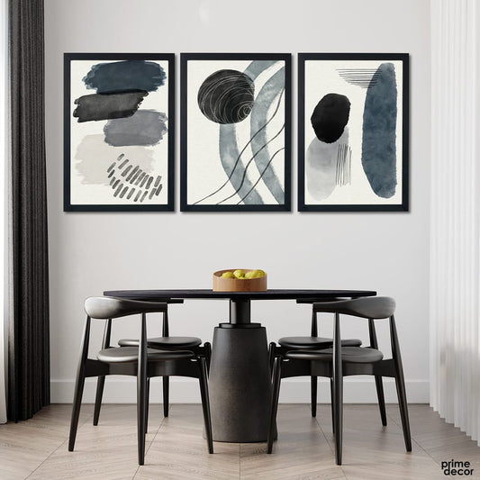 Minimalist Navy Blue & Grey Geometric Shapes Wall Art - Set of 3 | Prime Decor