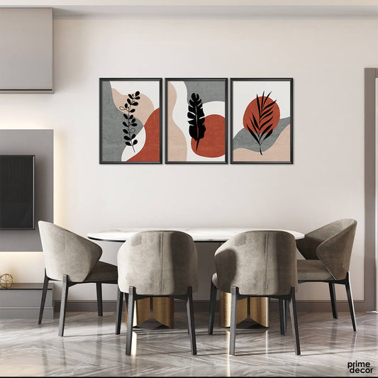 oho Style Terracotta Botanical Leaves Wall Art - 3 Piece Gallery Set | DECORSZ