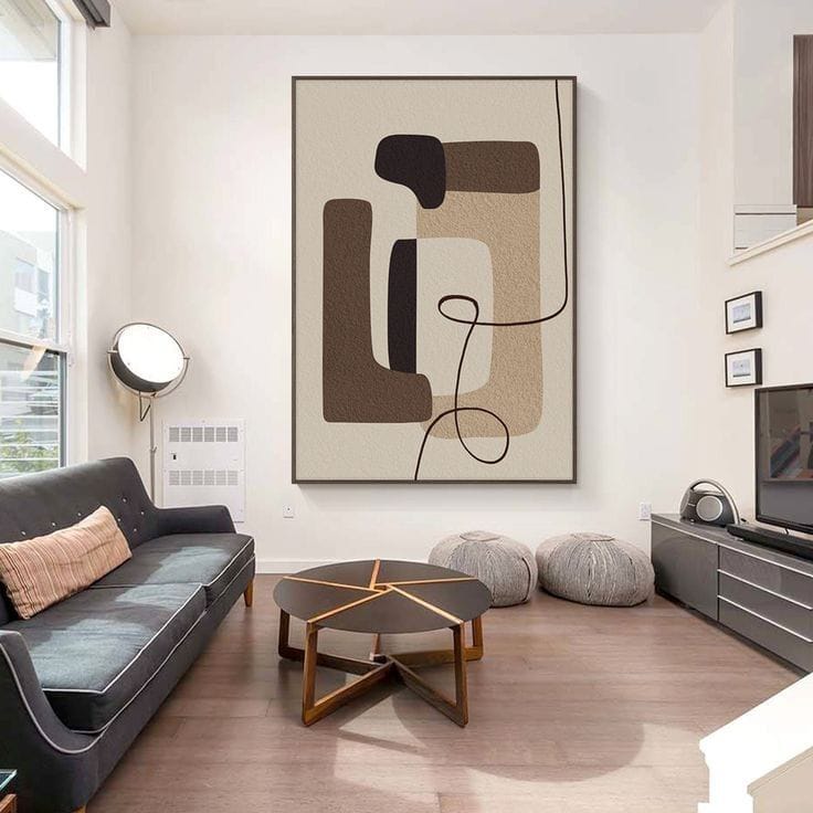 Oversized Earth Tone Abstract Wall Painting - Neutral Brown| Home Decor | Decorsz