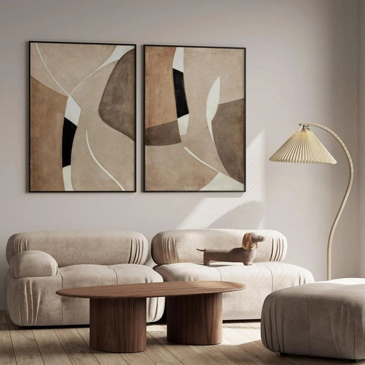 Contemporary Soft Beige & Brown Abstract Art Prints - Set of 2 | Decorsz