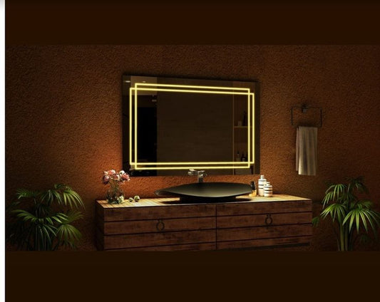 LED Bathroom Vanity Mirror – Rectangle Wall-Mounted Mirror with Front & Backlight, Dimmable Touch Control, Anti-Fog Option & Multi-Color Light Modes for Makeup, Shaving & Home Decor