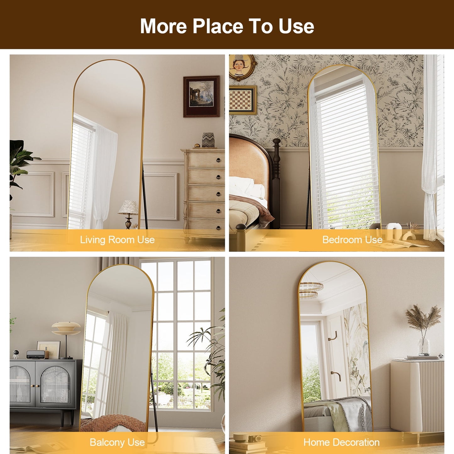 Luxury Arched Full-Length Mirror with Gold Frame – Premium Home Décor