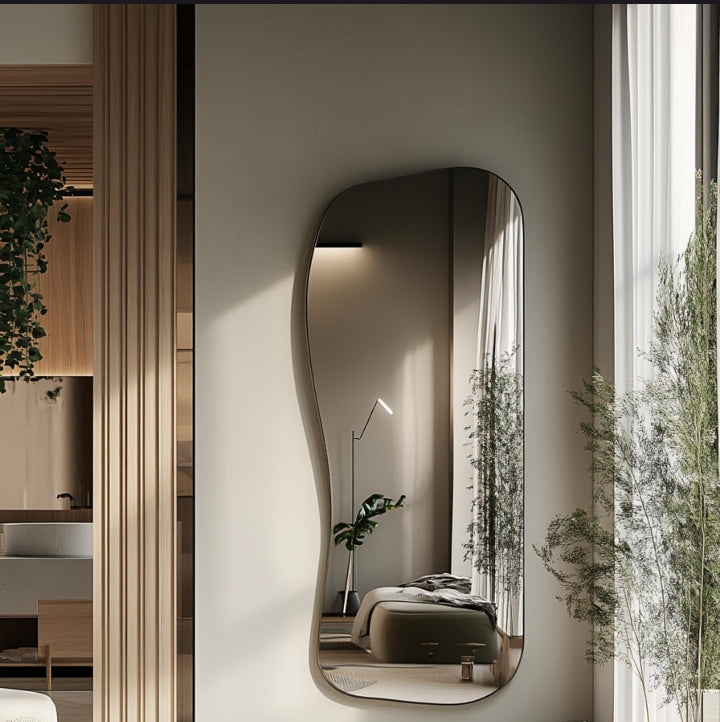 Modern Rectangle Full-Length Standing Mirror – Minimalist Black Frame