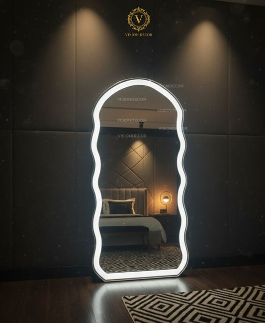 Abstract Irregular Full-Length LED Standing Mirror – Artistic Modern Design