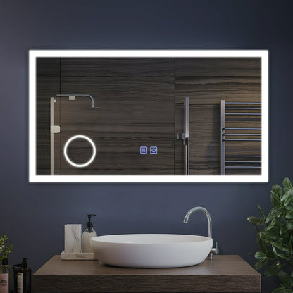 Smart LED Bathroom Mirror – Rectangle Wall-Mounted Vanity Mirror with Front & Backlight, Dimmable Touch Control, Anti-Fog (Optional), and Multi-Light Color Modes for Makeup & Shaving