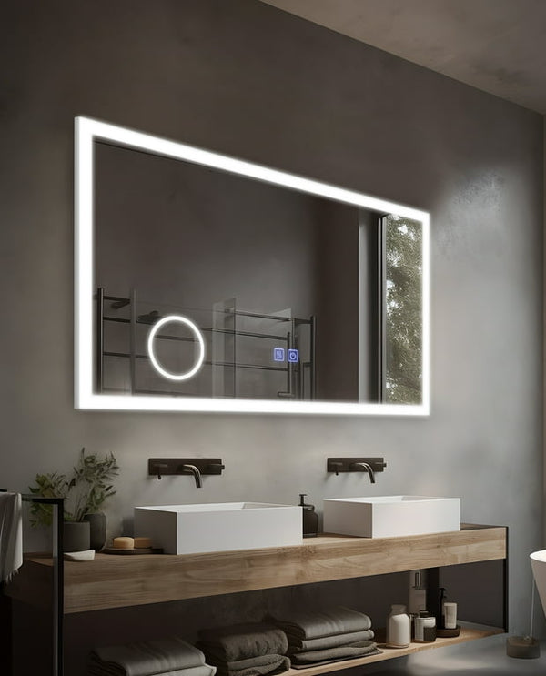 Smart LED Bathroom Mirror – Rectangle Wall-Mounted Vanity Mirror with Front & Backlight, Dimmable Touch Control, Anti-Fog (Optional), and Multi-Light Color Modes for Makeup & Shaving