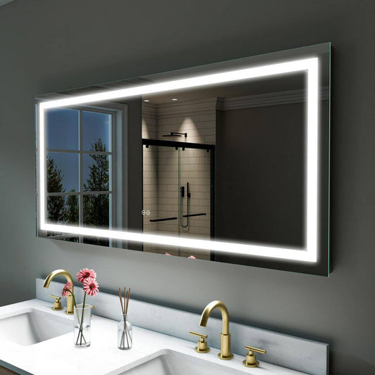 Luxury LED Bathroom Mirror – Smart Front & Backlit Wall Mirror with Dimmable Touch Control, Anti-Fog(Optional), Multi-Light Modes – Modern Vanity & Makeup Mirror for Home Decor