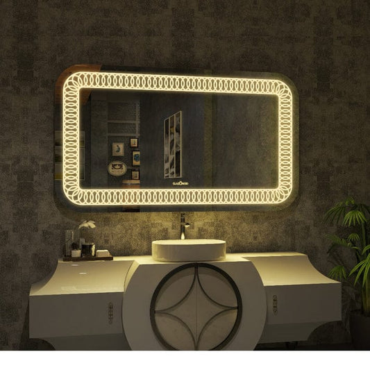 LED Bathroom Rectangle Mirror – Wall Mounted Vanity Mirror with Front & Backlight, Dimmable Touch, Anti-Fog (Optional), Multi-Light Color Modes for Makeup, Shaving & Home Decor