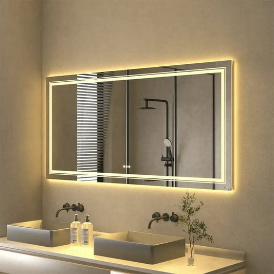 Premium LED Bathroom Mirror – Smart Front & Backlit Rectangle Vanity Mirror with Touch Control, Anti-Fog (Optional), Multi-Light Modes & Wall Mount – Modern Home Decor for Makeup & Shaving