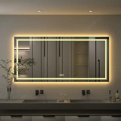 Premium LED Bathroom Mirror – Smart Front & Backlit Rectangle Vanity Mirror with Touch Control, Anti-Fog (Optional), Multi-Light Modes & Wall Mount – Modern Home Decor for Makeup & Shaving