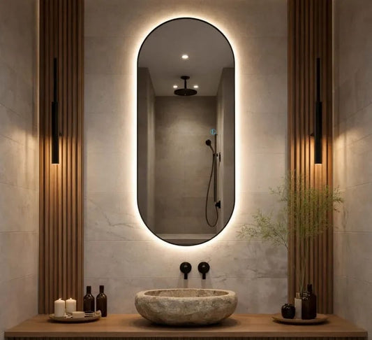 Smart LED Bathroom Mirror – 0val Wall-Mounted Vanity Mirror with Front , Dimmable Touch Control, Anti-Fog (Optional), and Multi-Light Modes for Makeup, Shaving & Home Decor