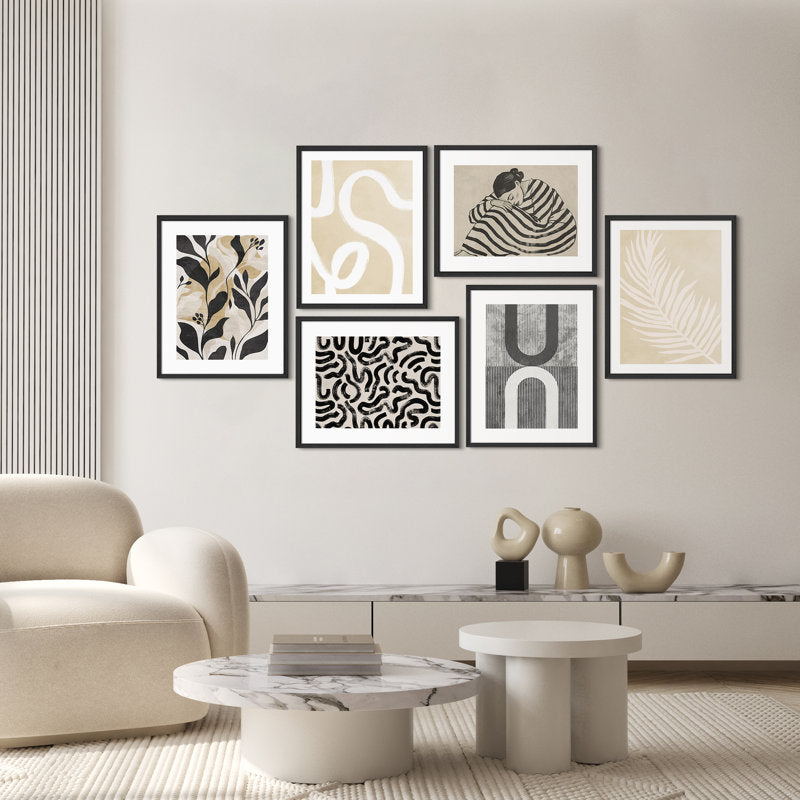 Abstract Gallery Wall Set of 6 Canvas Prints | Neutral Boho Home Decor Collection